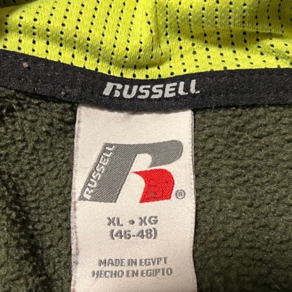 Russell Mens Army Green Fleece Drawstring Hoodie Sweater Jacket Size XLarge - Picture 6 of 10
